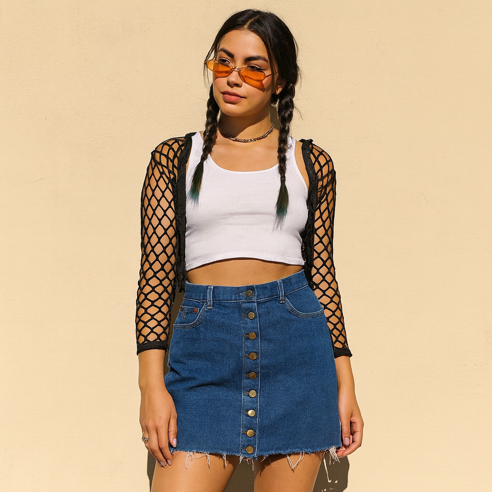 Vintage Womens Denim Mini Skirt Size 12 28" Blue Frayed Stuffed Shirt Jeanswear - Picture 2 of 9